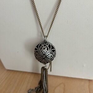 Lucky Brand Intricate Silver & Gold Tone Pendant Tassel Necklace- Filigree Ball
